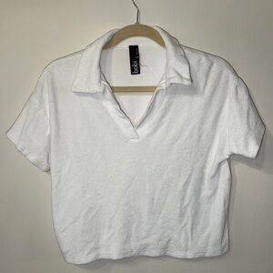 Revolve Bobi Los Angeles White Polo Shirt crop top New with tag Terry